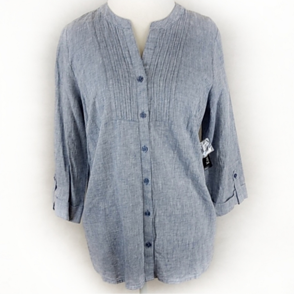NWT Kim Rogers Chambray 3/4 Sleeve Petite Large